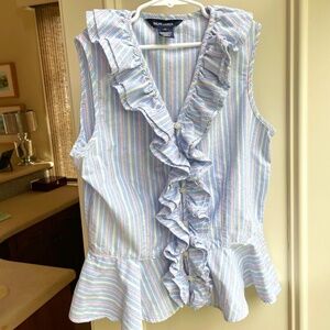Ralph Lauren Girls Ruffle Front Sleeveless Blouse